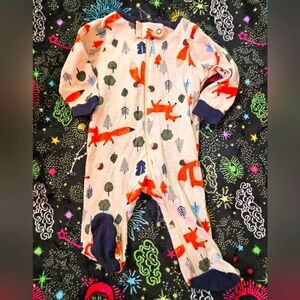 One piece, footsies, fox and forest pattern, new born, preemie